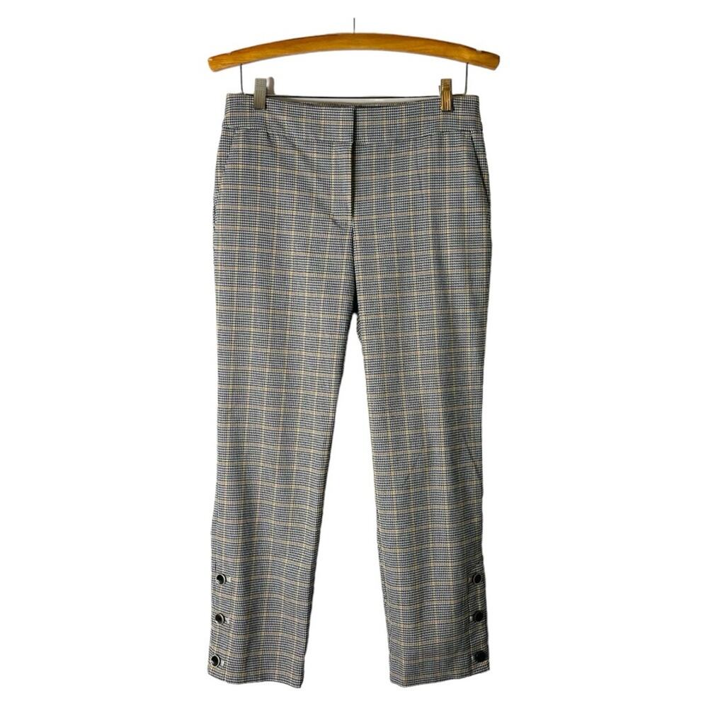 Ann Taylor black white yellow plaid crop button houndstooth preppy pants 2